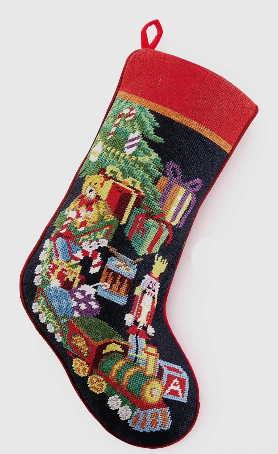 Toy train needlepoint embroidered stocking PRE-ORDER 10/1