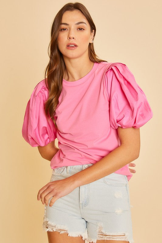 Kelsey Puff Sleeve Top - Pink