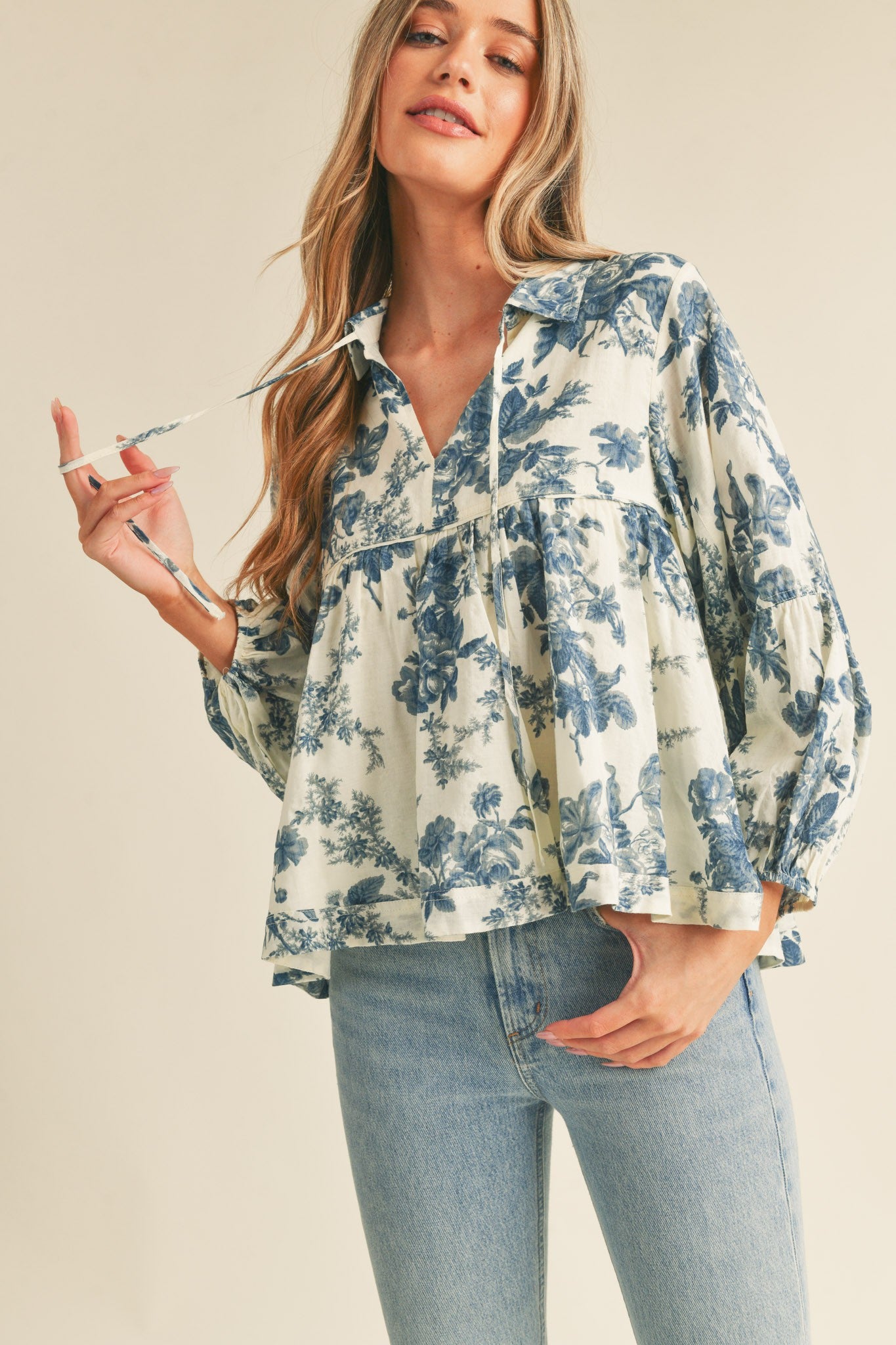 Jennifer Floral Toile Babydoll Top