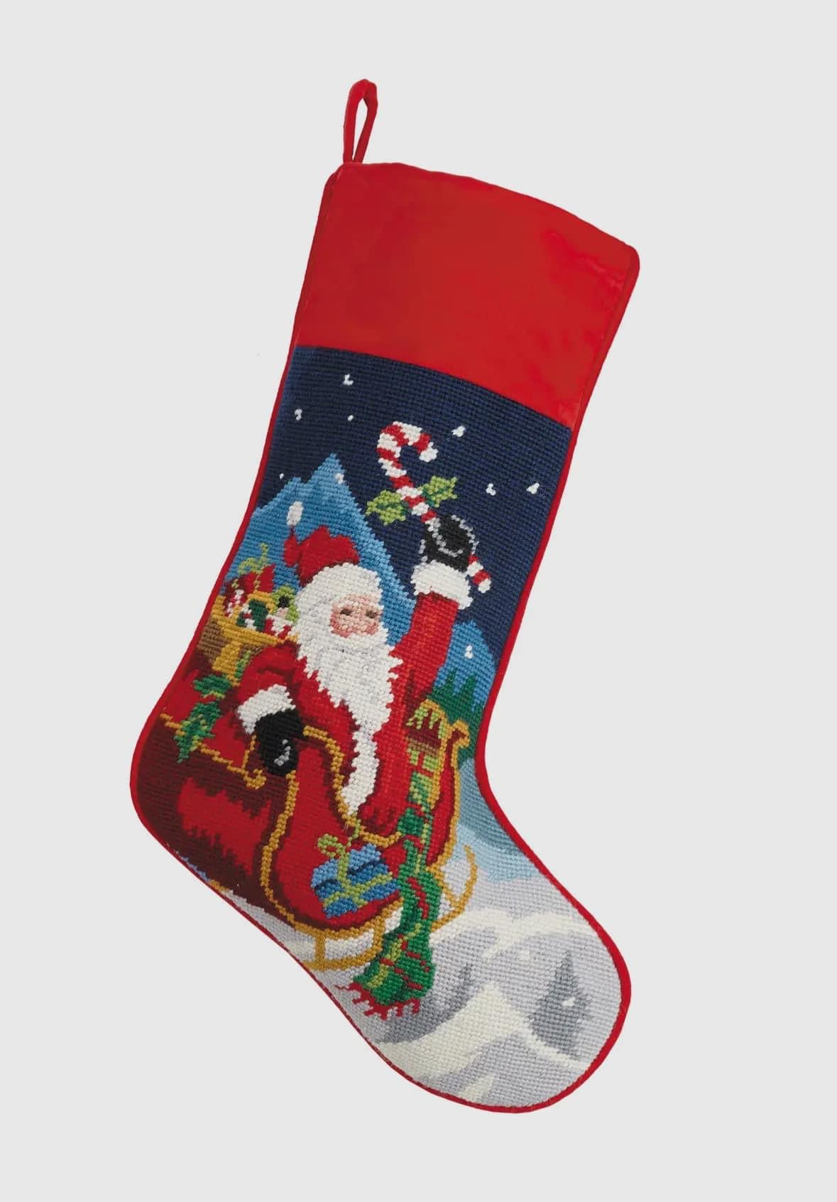 Santa Sleigh Needlepoint Stocking PRE-ORDER 10/1