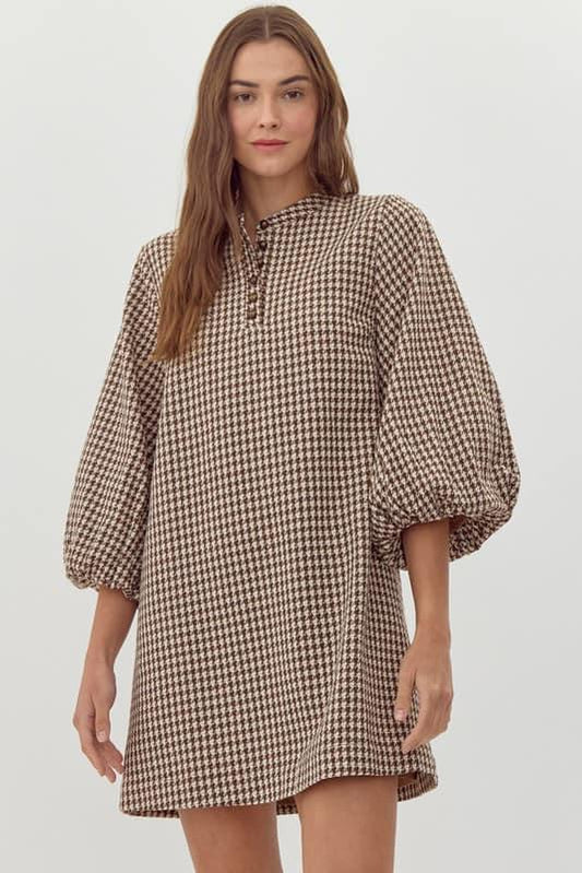 Hailey Houndstooth Balloon Sleeve Dress PRE-ORDER ETA 10/25.