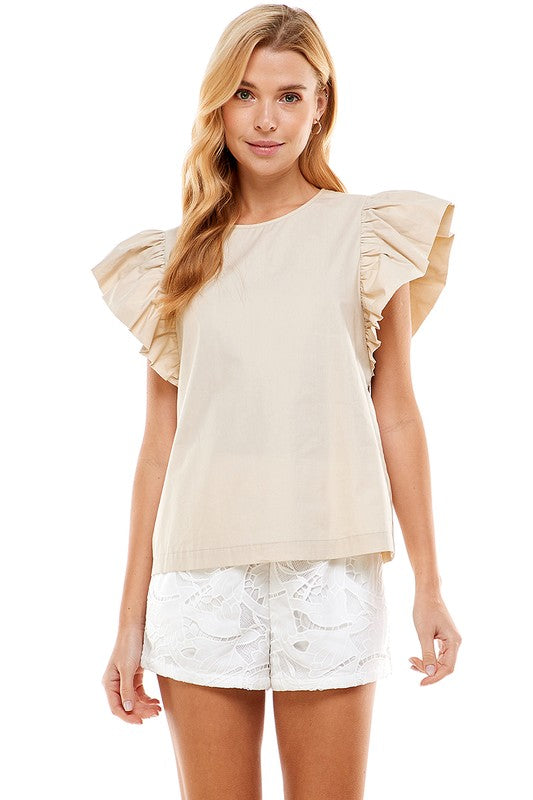 Laura Flutter Sleeve Top - Beige