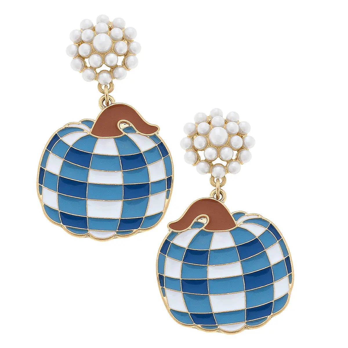 Enamel Gingham Pumpkin Earrings