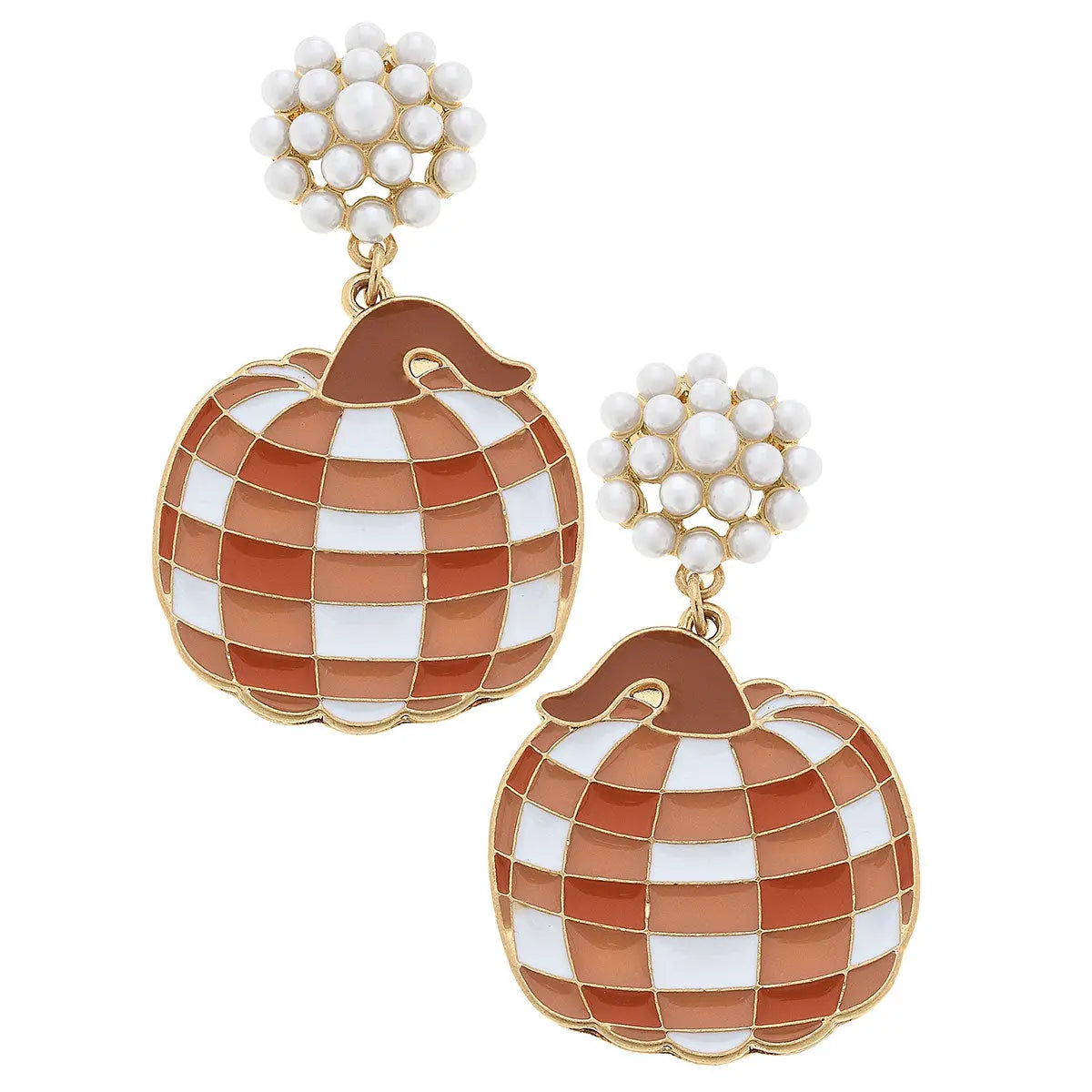 Enamel Gingham Pumpkin Earrings