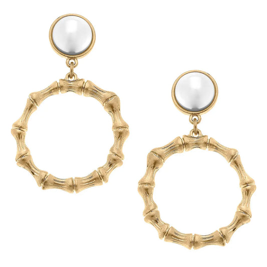 Kaia Pearl Stud Bamboo Drop Hoop Earrings