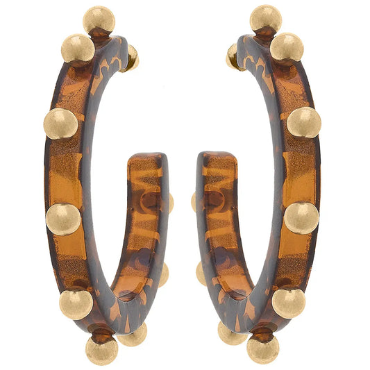 Kelley Studded Metal and Resin Hoop Earrings