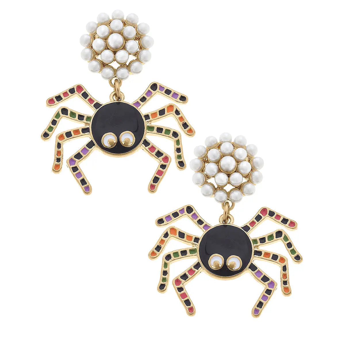 Halloween Enamel Spider Earrings in Black/Multi