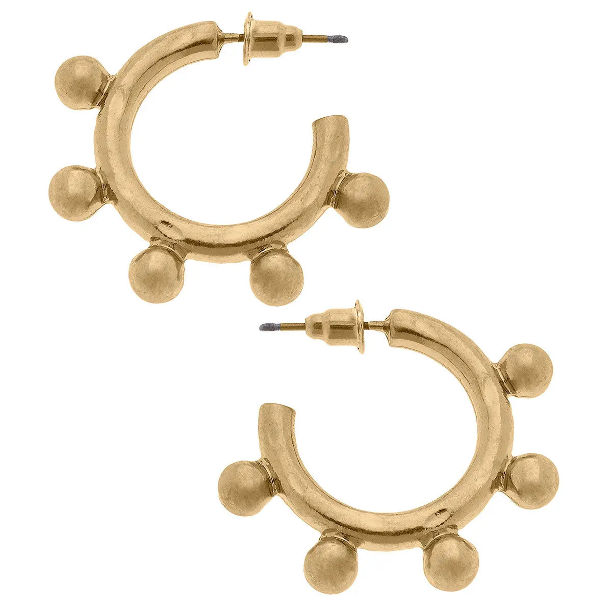 Tammi Studded Metal Hoop Earrings in Worn Gold