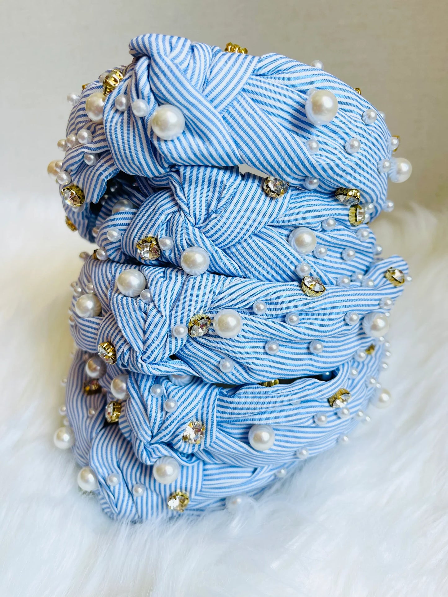 Light Blue and White Stripe Headband