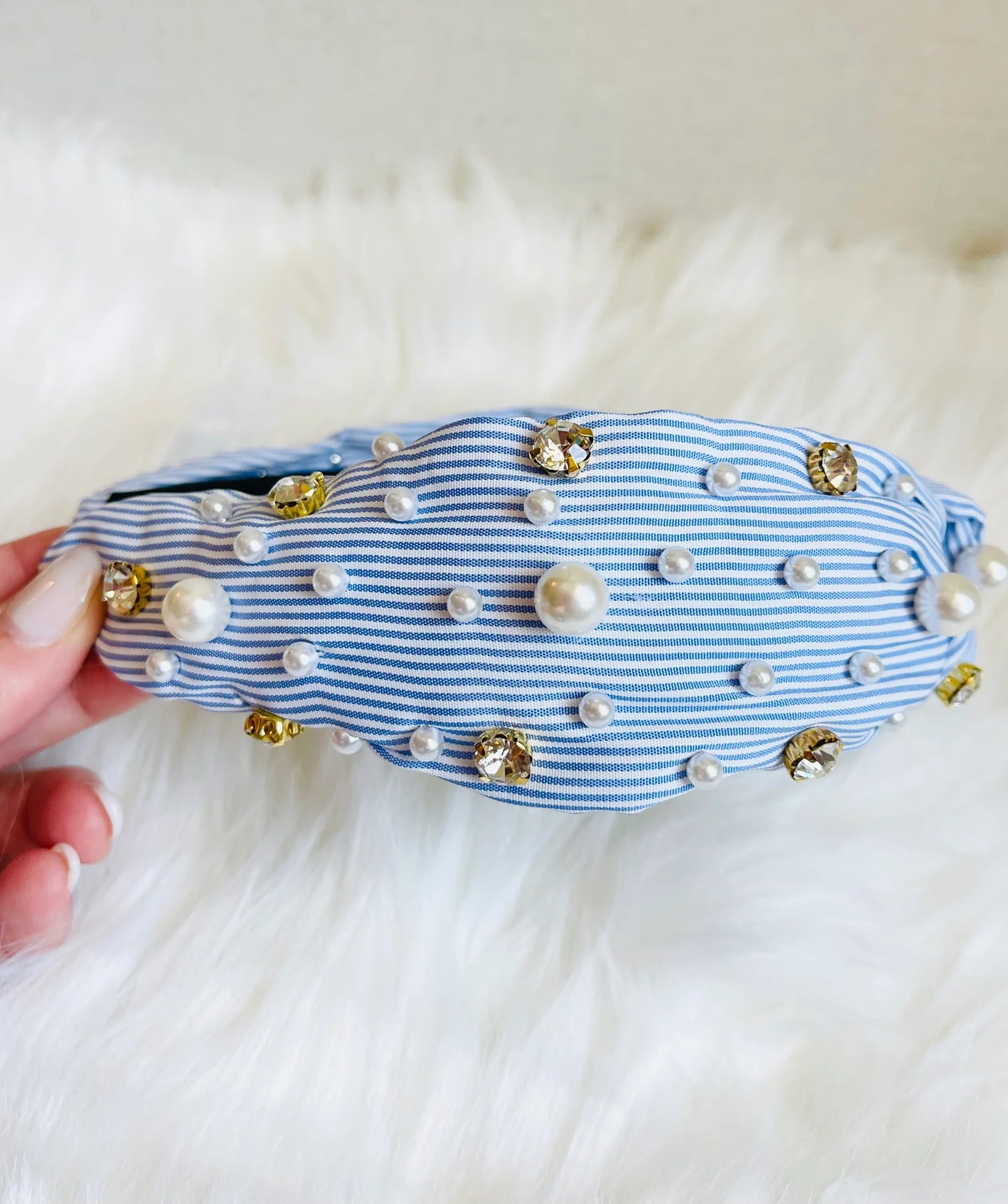 Light Blue and White Stripe Headband