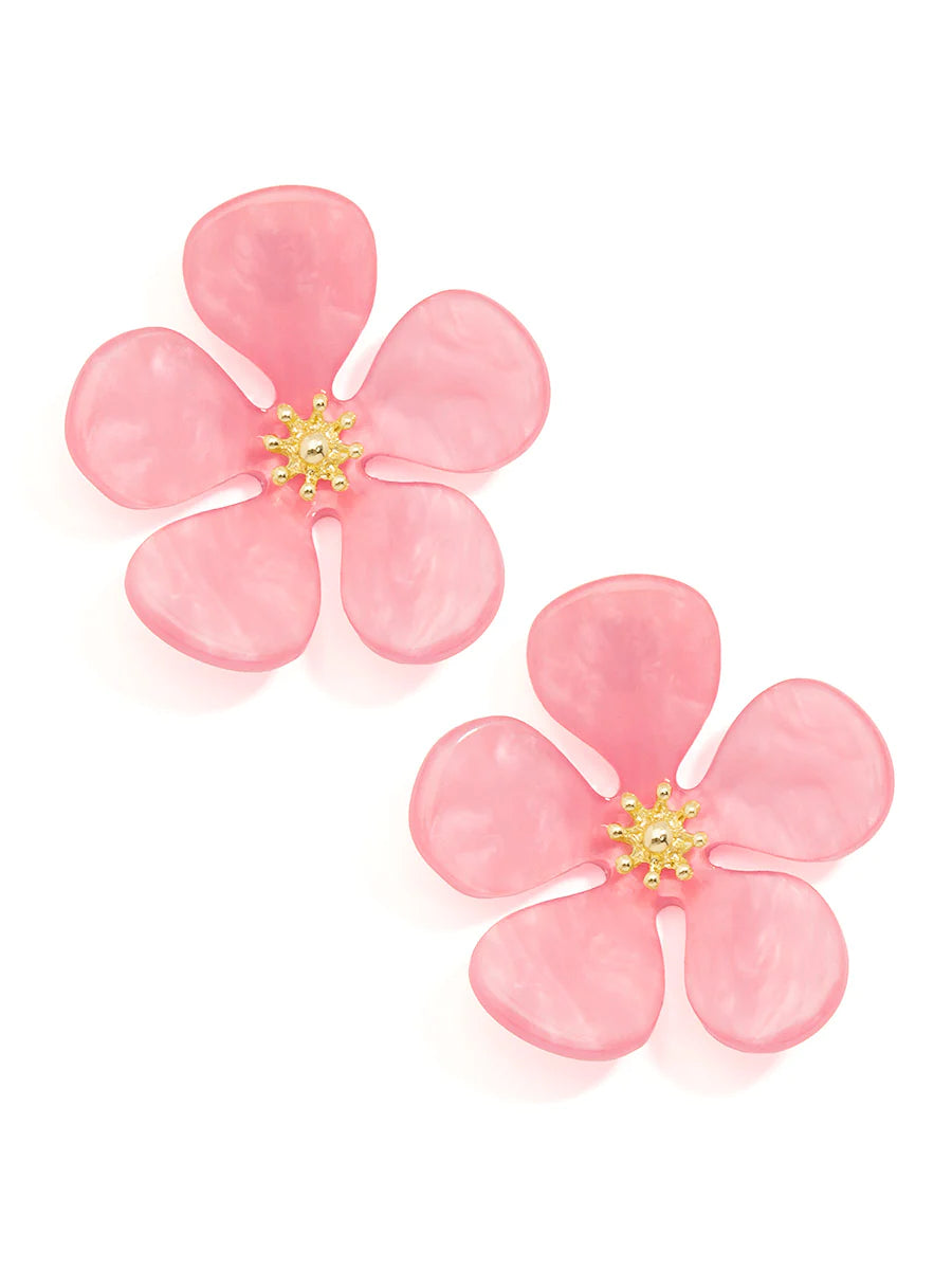 Glistening Resin Flower Stud Earring - Pink