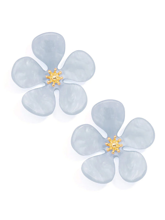 Glistening Resin Flower Stud Earring - Lt Blue