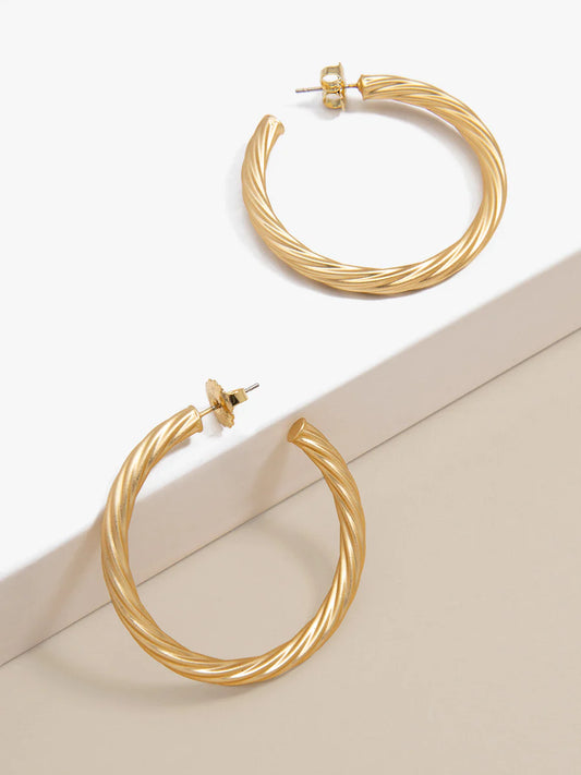 Swirled Satin Finish Hoop Earring - Gold